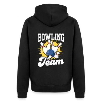 Bowling Team Bowler Hobby Mannschaft - Unisex Premium Bio Zip Hoodie - Schwarz - Hinten - Nico (187cm)