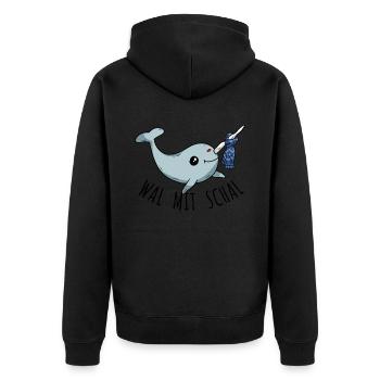 Wal mit Schal - süßer Narwal Winter lustig Spruch - Unisex Premium Bio Zip Hoodie - Schwarz - Hinten - Nico (187cm)