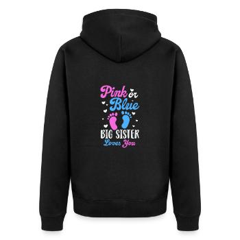 Große Schwester - Unisex Premium Bio Zip Hoodie - Schwarz - Hinten - Nico (187cm)