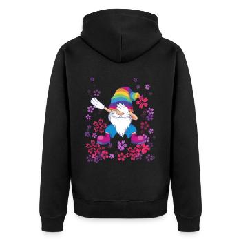 dabbing Gnom Blumenwiese Zwerg LGBTQ - Unisex Premium Bio Zip Hoodie - Schwarz - Hinten - Nico (187cm)