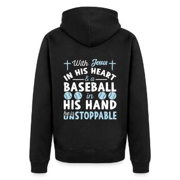 Jesus Im Herzen - Baseballspieler - Unisex Premium Bio Zip Hoodie - Schwarz - Hinten - Nico (187cm)