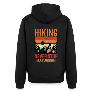 Hiking never stop exploring wandern Naturfreund - Unisex Premium Organic Zip Hoodie - black - Back - Nico (187cm)