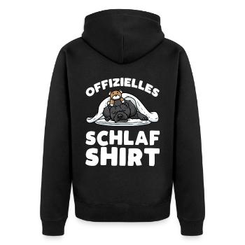 Schnoodle Hund Mit Kuscheltier Schlaf Schlummern - Unisex Premium Bio Zip Hoodie - Schwarz - Hinten - Nico (187cm)