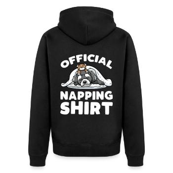 Schnoodle Hund Mit Kuscheltier Schlafen Schlummern - Unisex Premium Bio Zip Hoodie - Schwarz - Hinten - Nico (187cm)