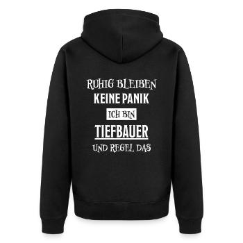 Tiefbauer Beruf Lustiger Spruch Tiefbauer Geschenk - Unisex Premium Bio Zip Hoodie - Schwarz - Hinten - Nico (187cm)