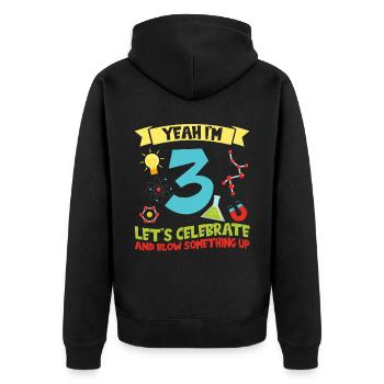 Yeah I'm 3 - Science Birthday - Unisex Premium Bio Zip Hoodie - Schwarz - Hinten - Nico (187cm)