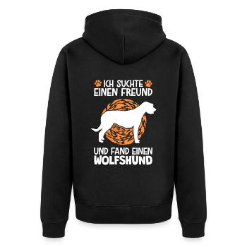 Irischer Wolfshund suchte Freund Wolfhound - Unisex Premium Bio Zip Hoodie - Schwarz - Hinten - Nico (187cm)