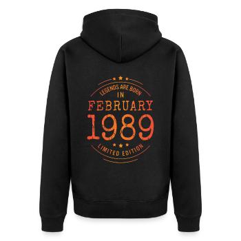 Geburtstag Februar 1989 Limited Edition Vintage - Unisex Premium Bio Zip Hoodie - Schwarz - Hinten - Nico (187cm)