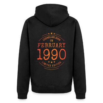 Geburtstag Februar 1990 Limited Edition Vintage - Unisex Premium Bio Zip Hoodie - Schwarz - Hinten - Nico (187cm)
