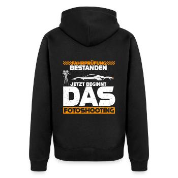 Fahrprüfung Bestanden Jetzt Beginnt Fotoshooting F - Unisex Premium Bio Zip Hoodie - Schwarz - Hinten - Nico (187cm)