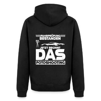 Fahrprüfung Bestanden Jetzt Beginnt Fotoshooting B - Unisex Premium Bio Zip Hoodie - Schwarz - Hinten - Nico (187cm)