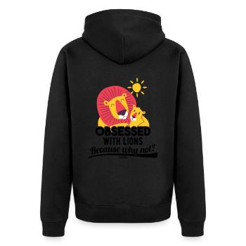 Löwen liegen in der afrikanischen Sonne - Unisex Premium Bio Zip Hoodie - Schwarz - Hinten - Nico (187cm)