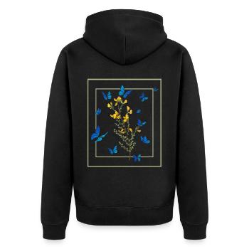 Wildblume Blauer Schmetterling Frauen Garten - Unisex Premium Bio Zip Hoodie - Schwarz - Hinten - Nico (187cm)