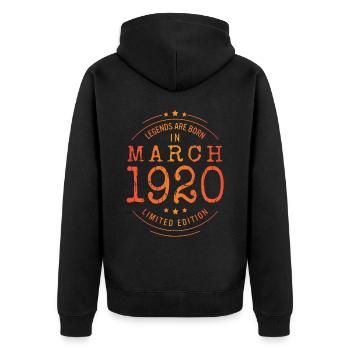 Geburtstag März 1920 Limited Edition Vintage - Unisex Premium Bio Zip Hoodie - Schwarz - Hinten - Nico (187cm)