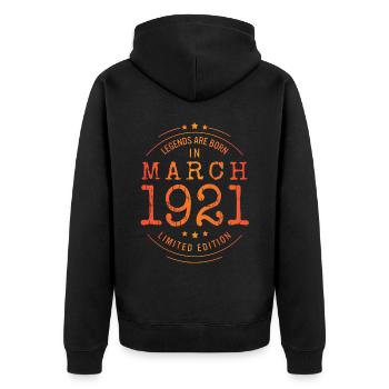 Geburtstag März 1921 Limited Edition Vintage - Unisex Premium Bio Zip Hoodie - Schwarz - Hinten - Nico (187cm)