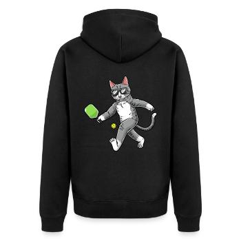 Cat plays pickleball - Unisex Premium Organic Zip Hoodie - black - Back - Nico (187cm)