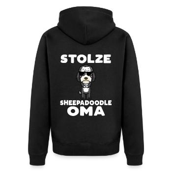 Stolze Sheepadoodle Oma - Unisex Premium Bio Zip Hoodie - Schwarz - Hinten - Nico (187cm)