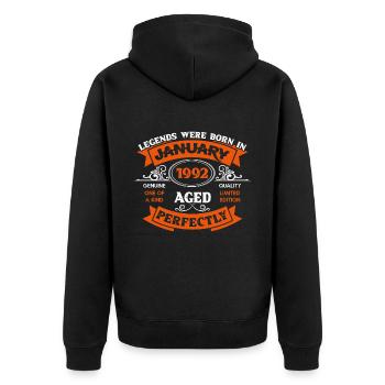 Legends Were Born In January 1992 Birthday - Unisex Premium Bio Zip Hoodie - Schwarz - Hinten - Nico (187cm)