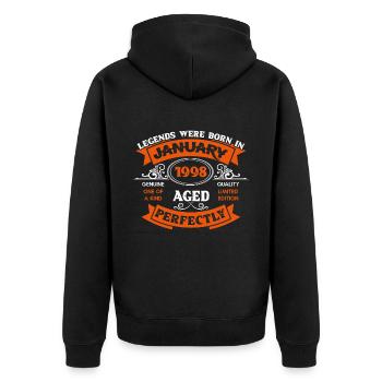 Les légendes sont nées en janvier 1998 anniversaire - Veste à capuche bio Premium Unisexe - noir - Dos - Nico (187cm)