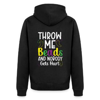 Wirf mir Perlen und niemand wird verletzt Mardi Gras - Unisex Premium Bio Zip Hoodie - Schwarz - Hinten - Nico (187cm)