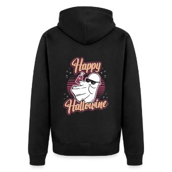 Happy Halloween ghost drinks wine - Unisex Premium Organic Zip Hoodie - black - Back - Nico (187cm)