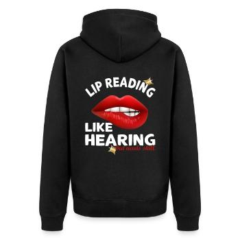 Lip reading Hard of hearing of the deaf - Unisex Premium Organic Zip Hoodie - black - Back - Nico (187cm)