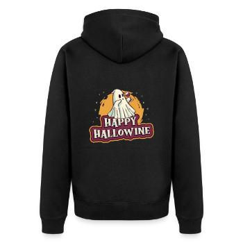 Happy Halloween ghost drinks wine - Unisex Premium Organic Zip Hoodie - black - Back - Nico (187cm)