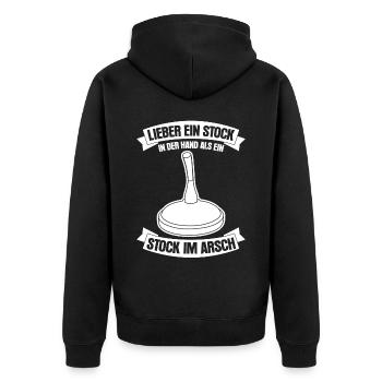 Eisstock Stockschütze Stockschießen - Unisex Premium Bio Zip Hoodie - Schwarz - Hinten - Nico (187cm)