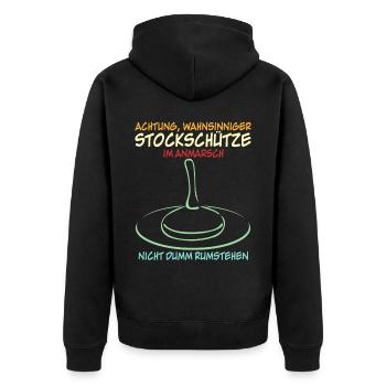 Stockschießen Stockschütze Eisstock - Unisex Premium Bio Zip Hoodie - Schwarz - Hinten - Nico (187cm)