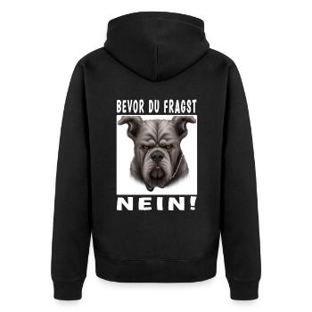 Bevor du fragst nein Hund - Unisex Premium Bio Zip Hoodie - Schwarz - Hinten - Nico (187cm)