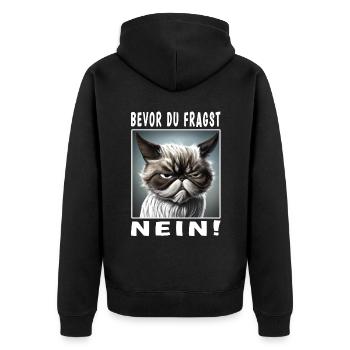 Bevor du fragst nein Katze - Unisex Premium Bio Zip Hoodie - Schwarz - Hinten - Nico (187cm)