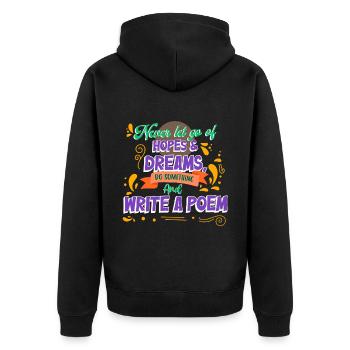 Niemals Hoffnungen und Träume loslassen - Poet - Unisex Premium Bio Zip Hoodie - Schwarz - Hinten - Nico (187cm)