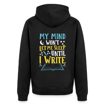 Mein Verstand lässt mich nicht schlafen, bis ich - Unisex Premium Bio Zip Hoodie - Schwarz - Hinten - Nico (187cm)