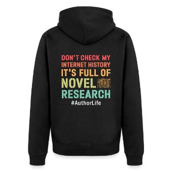 Überprüfen Sie nicht meinen Internetverlauf - - Unisex Premium Bio Zip Hoodie - Schwarz - Hinten - Nico (187cm)