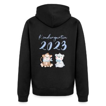 Kindergarten 2023 Süße Tiere Mädchen Jungen Kita - Unisex Premium Bio Zip Hoodie - Schwarz - Hinten - Nico (187cm)