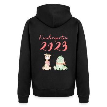 Kindergarten 2023 Süße Tiere Mädchen Jungen Kita - Unisex Premium Bio Zip Hoodie - Schwarz - Hinten - Nico (187cm)