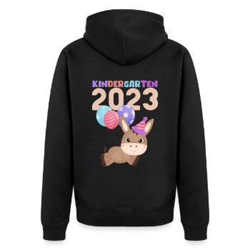 Kindergarten 2023 Süße Tiere Mädchen Jungen Kita - Unisex Premium Bio Zip Hoodie - Schwarz - Hinten - Nico (187cm)