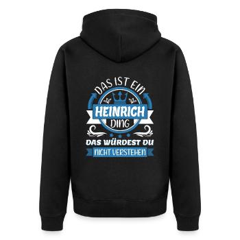 Heinrich Name Vorname Namenstag Namensgeschenk - Unisex Premium Bio Zip Hoodie - Schwarz - Hinten - Nico (187cm)