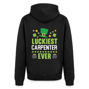 Glücklichster Zimmermann aller Zeiten St. Patrick's Saint Pattys - Unisex Premium Bio Zip Hoodie - Schwarz - Hinten - Nico (187cm)