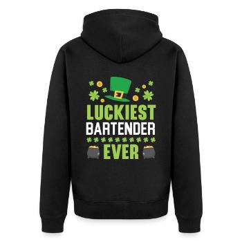 Glücklichster Barkeeper aller Zeiten St. Patrick's Saint Pattys - Unisex Premium Bio Zip Hoodie - Schwarz - Hinten - Nico (187cm)