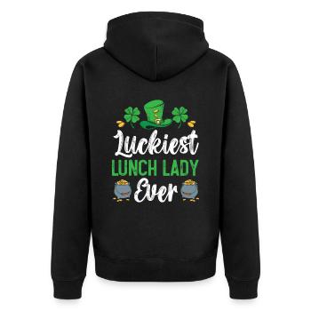 Glücklichste Mittagsdame aller Zeiten St. Patrick's Day - Unisex Premium Bio Zip Hoodie - Schwarz - Hinten - Nico (187cm)