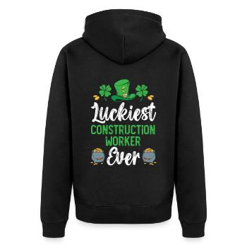 Glücklichster Bauarbeiter aller Zeiten St. Patrick's - Unisex Premium Bio Zip Hoodie - Schwarz - Hinten - Nico (187cm)