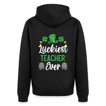Glücklichster Lehrer aller Zeiten St. Patrick's Saint Pattys - Unisex Premium Bio Zip Hoodie - Schwarz - Hinten - Nico (187cm)