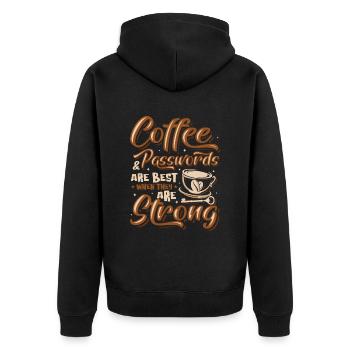 Coffee and password - Unisex Premium Organic Zip Hoodie - black - Back - Nico (187cm)