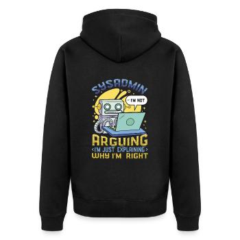 Sysadmin, Ich Erkläre, Warum Ich Der Richtige bin - Unisex Premium Bio Zip Hoodie - Schwarz - Hinten - Nico (187cm)