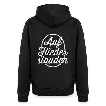 Auf Fliederstauden - Unisex Premium Bio Zip Hoodie - Schwarz - Hinten - Nico (187cm)