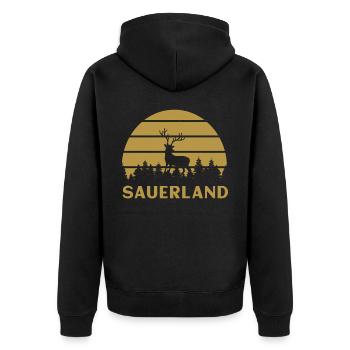 Sauerländer Hirsch Sauerland Gebirge Heimat - Unisex Premium Bio Zip Hoodie - Schwarz - Hinten - Nico (187cm)