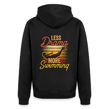 Weniger Drama Mehr Schwimmen Schwimmer Sprüche - Unisex Premium Bio Zip Hoodie - Schwarz - Hinten - Nico (187cm)