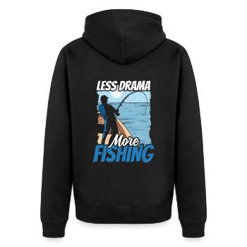 Moins de drame Plus de dictons de motivation pour la pêche - Veste à capuche bio Premium Unisexe - noir - Dos - Nico (187cm)