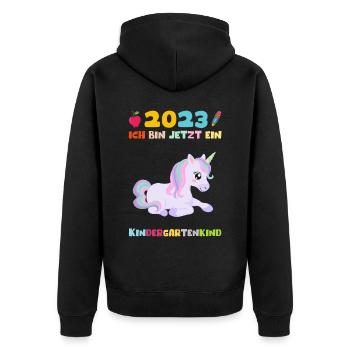Kindergarten 2023 Einhorn Mädchen Tochter Kita - Unisex Premium Bio Zip Hoodie - Schwarz - Hinten - Nico (187cm)